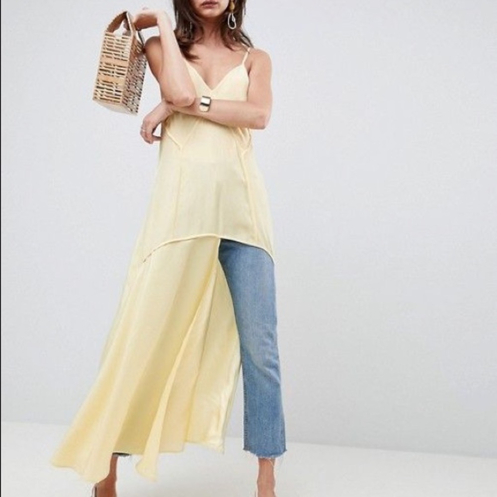 ASOS CURVE YELLOW SILK SPLIT CAMI TOP SLIP DRESS